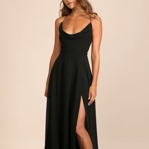 Lulus Romantically Speaking Black Cowl Lace-up Maxi Dress - Size S